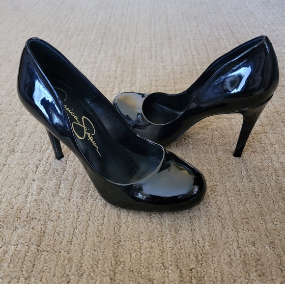 Jessica Simpson Calie Black Patent Round Toe Pumps Heels, Size 7.5 - Picture 1 of 16